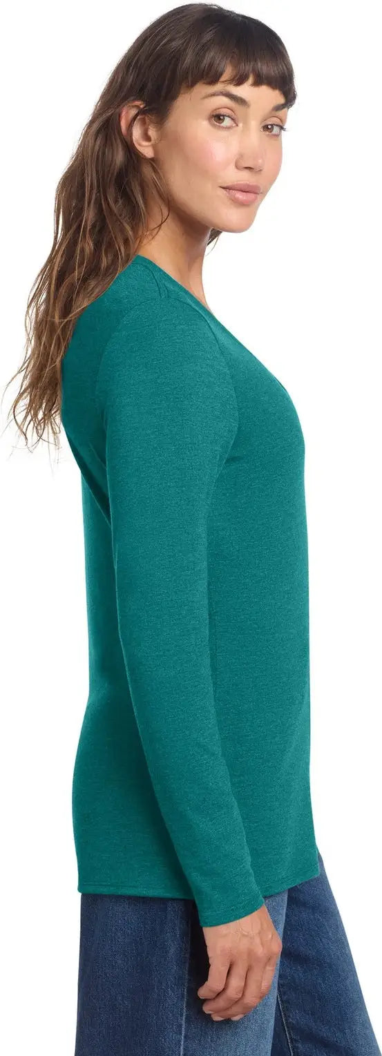 District Dt135 Women’s Perfect Tri Long Sleeve V-neck Tee - Heathered Teal