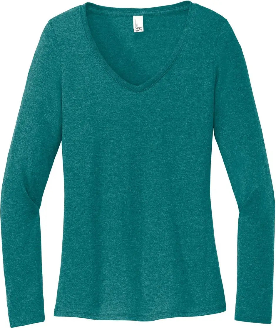 District Dt135 Women’s Perfect Tri Long Sleeve V-neck Tee - Heathered Teal