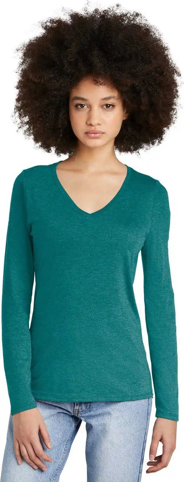 District Dt135 Women’s Perfect Tri Long Sleeve V-neck Tee - Htdteal