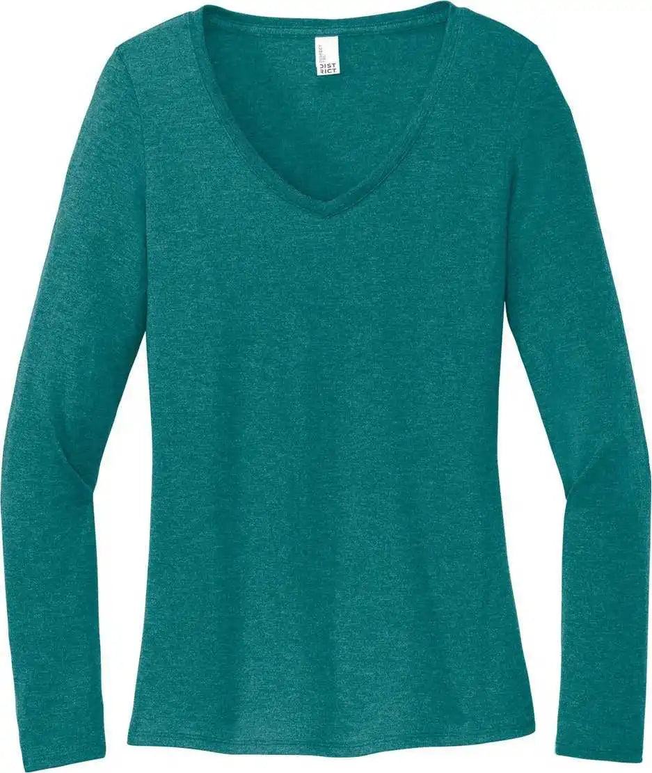 District Dt135 Women’s Perfect Tri Long Sleeve V-neck Tee - Htdteal