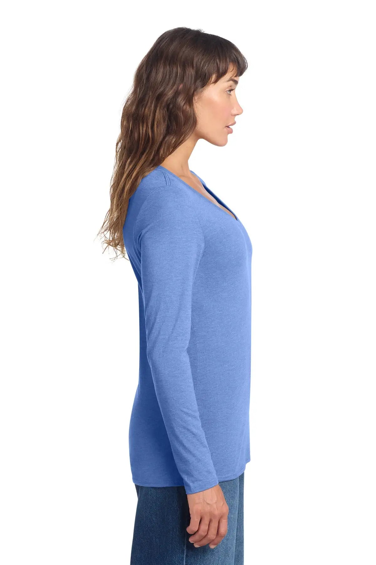 District Dt135 Women’s Perfect Tri Long Sleeve V-neck Tee - Maritime Frost