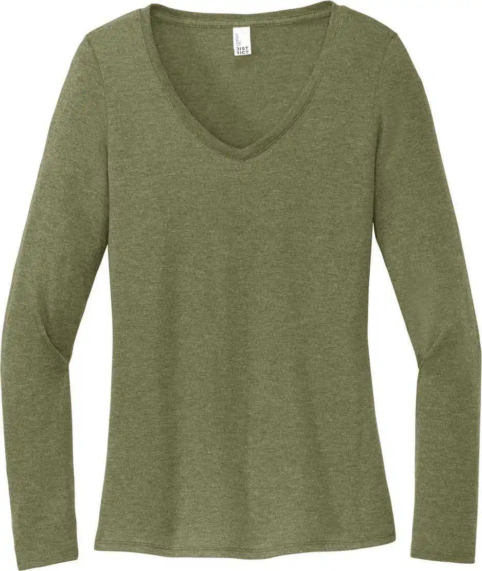 District Dt135 Women’s Perfect Tri Long Sleeve V-neck Tee - Milgrnfst