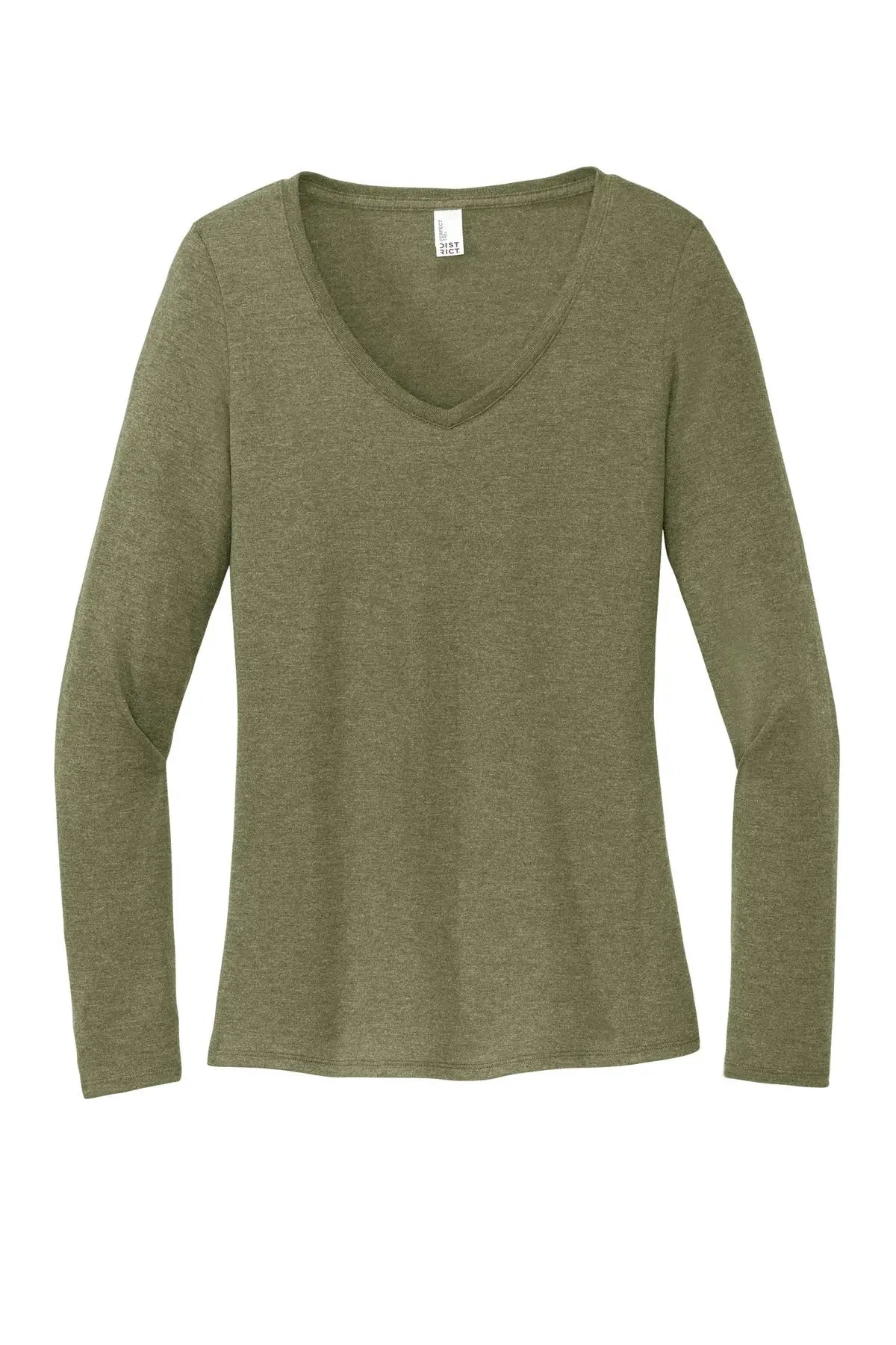 District Dt135 Women’s Perfect Tri Long Sleeve V-neck Tee - Military Green Frost