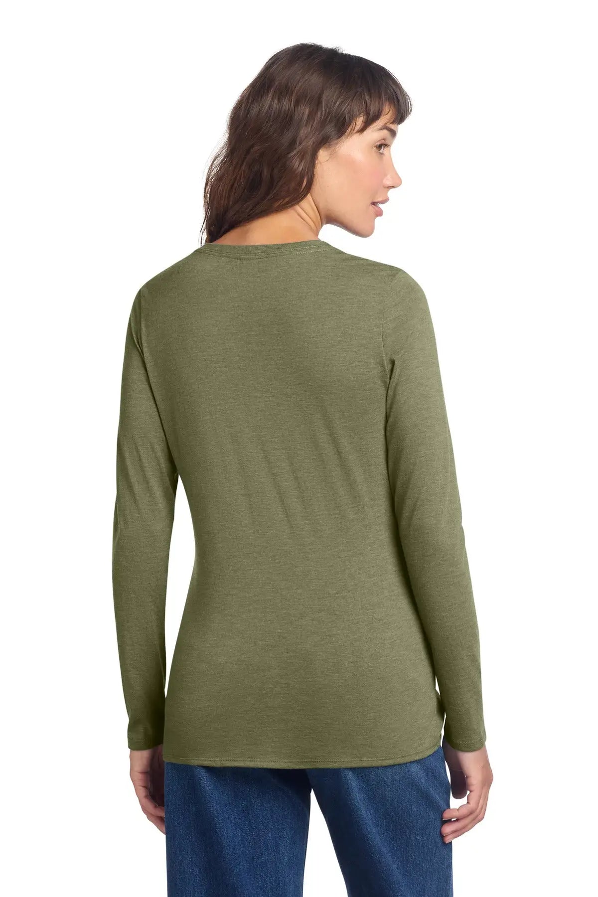 District Dt135 Women’s Perfect Tri Long Sleeve V-neck Tee - Military Green Frost