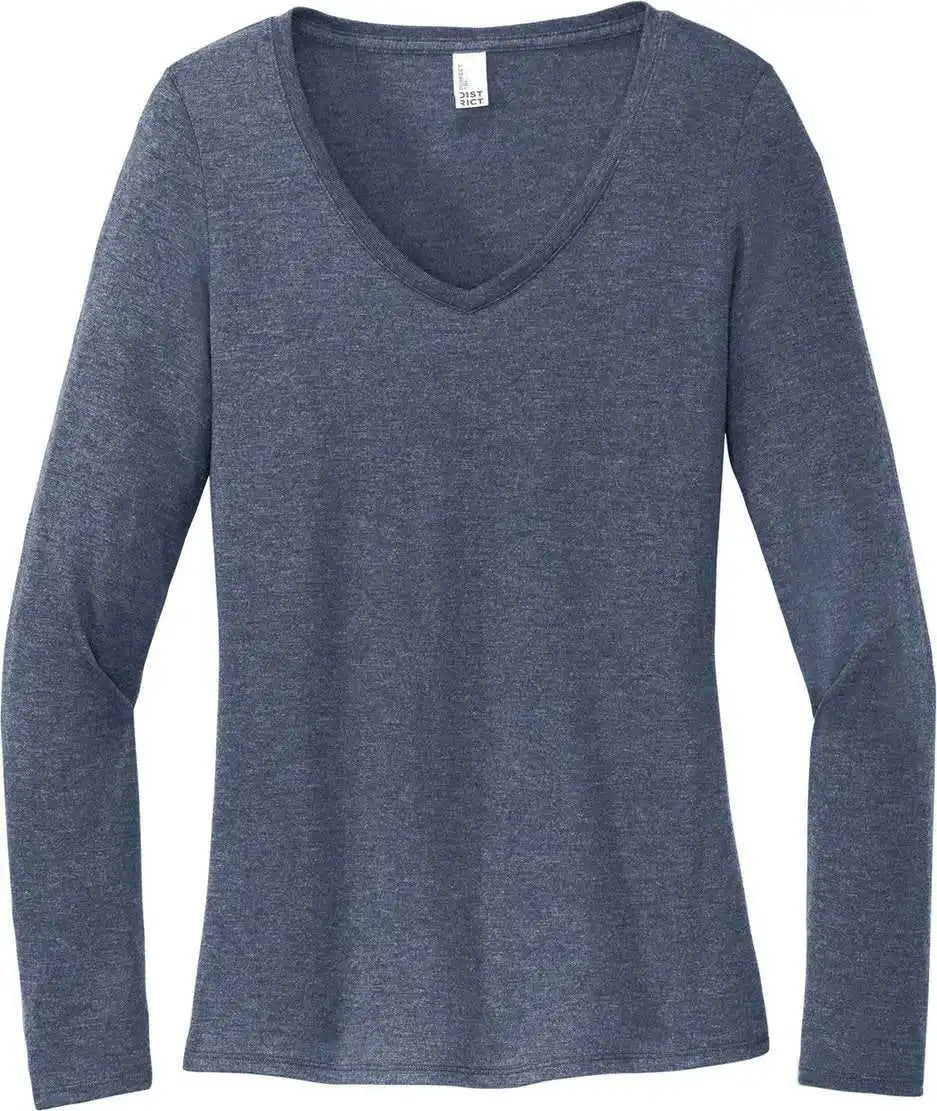 District Dt135 Women’s Perfect Tri Long Sleeve v Neck Tee Navy Frost
