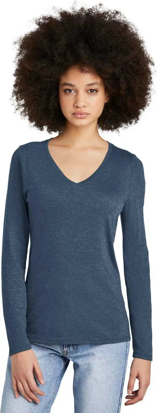 District Dt135 Women’s Perfect Tri Long Sleeve v Neck Tee Navy Frost