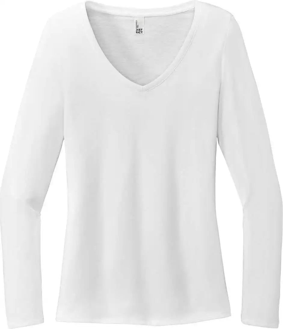 District Dt135 Women’s Perfect Tri Long Sleeve V-neck Tee - White