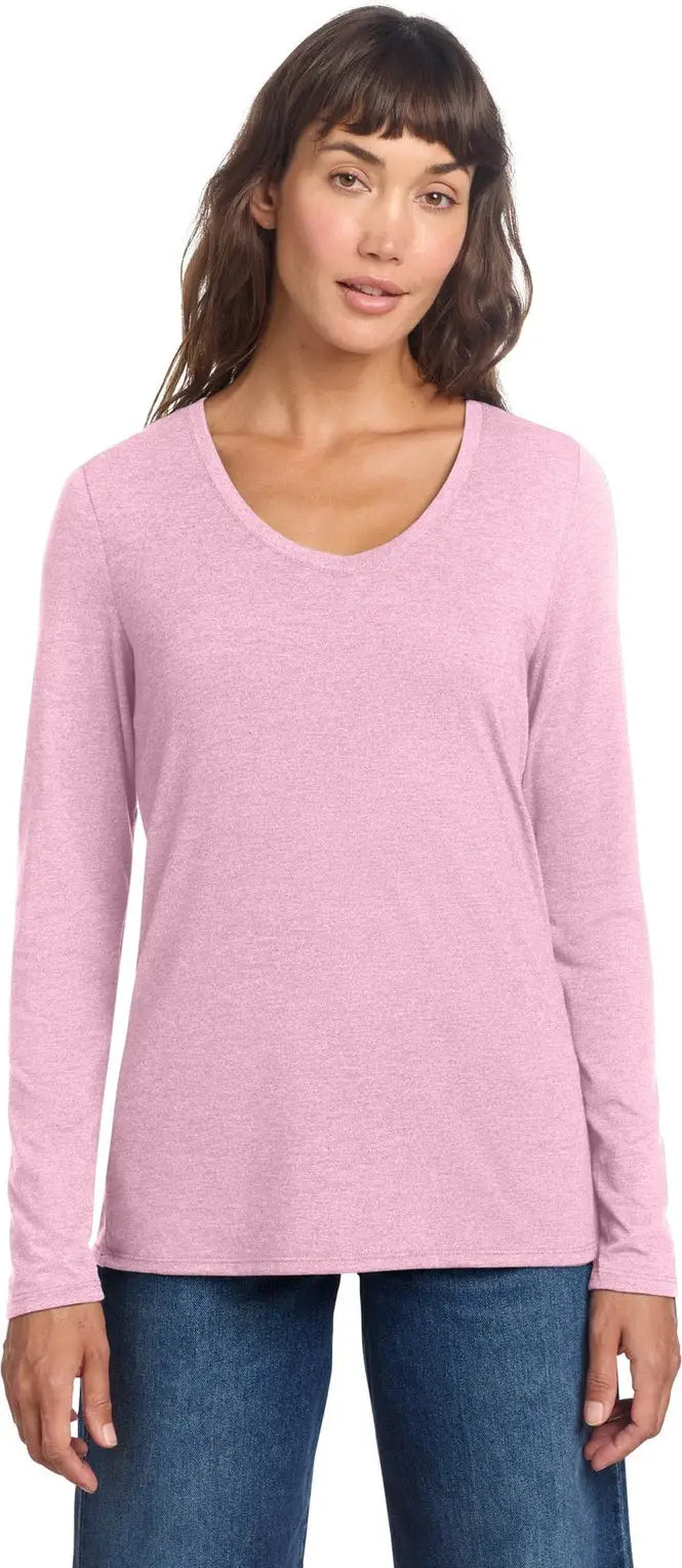 District Dt135 Women’s Perfect Tri Long Sleeve V-neck Tee - Wisteria Heather - Ladies Xs