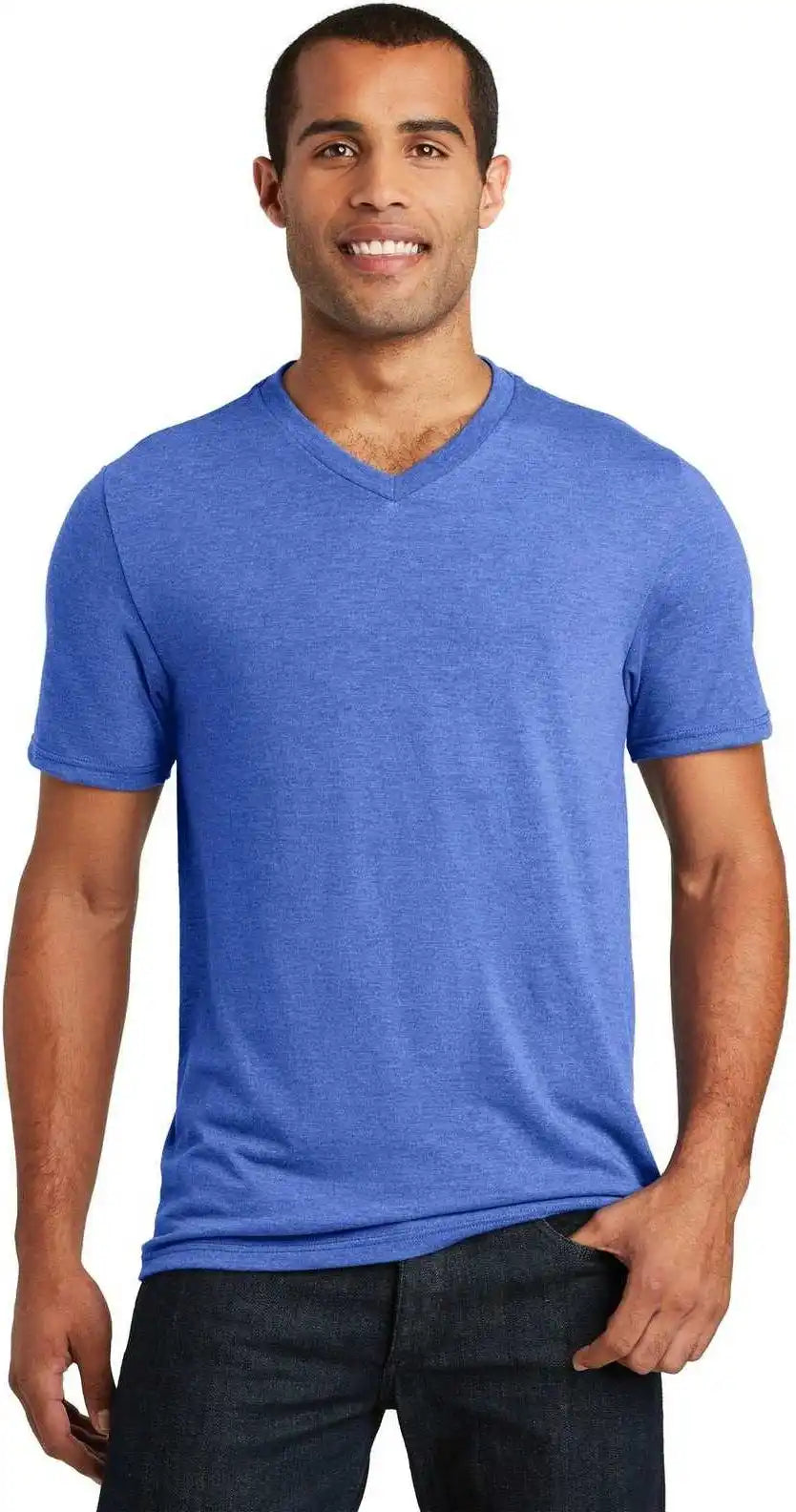 District Dt1350 Perfect Tri v Neck Tee Royal Frost