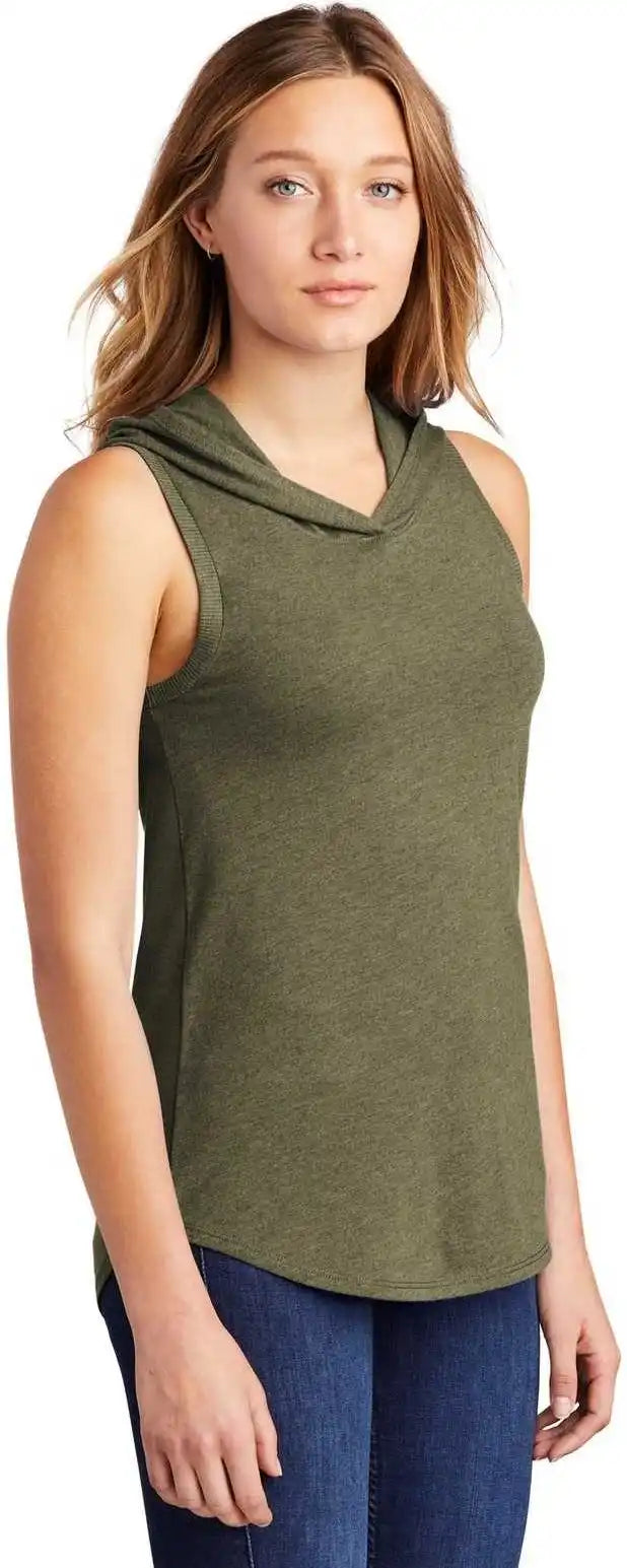 District Dt1375 Women’s Perfect Tri Sleeveless Hoodie - Military Green Frost