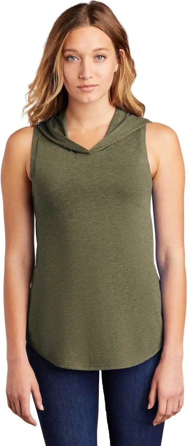 District Dt1375 Women’s Perfect Tri Sleeveless Hoodie - Military Green Frost
