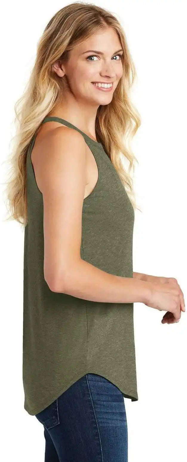 District Dt137l Women’s Perfect Tri Rocker Tank Military Green Frost