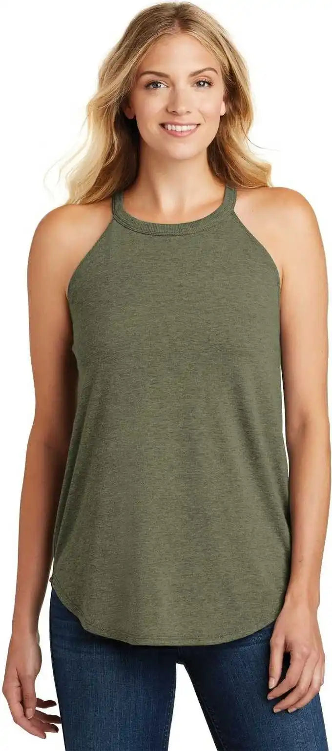 District Dt137l Women’s Perfect Tri Rocker Tank Military Green Frost