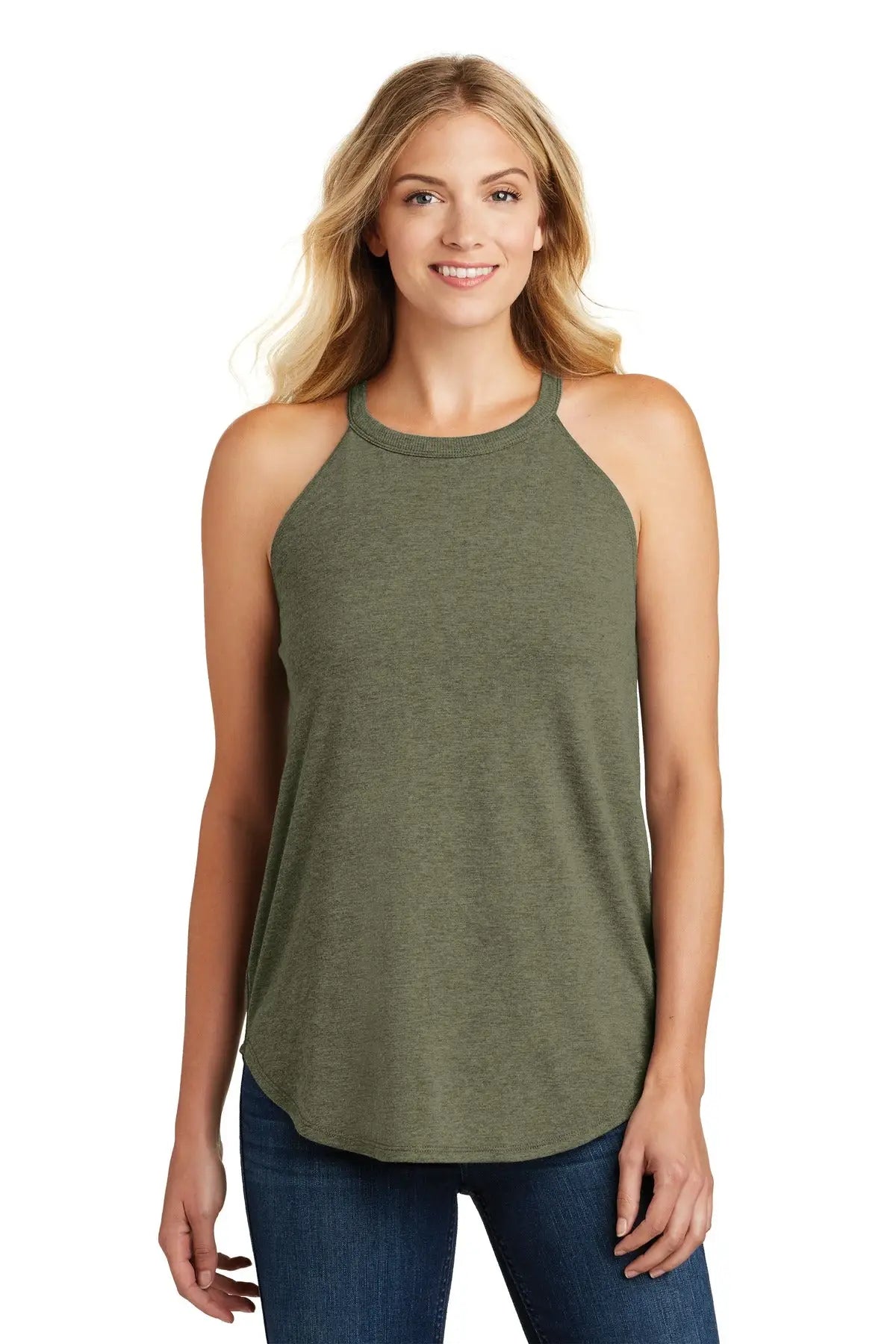 District Dt137l Women’s Perfect Tri Rocker Tank - Military Green Frost - Ladies Xs