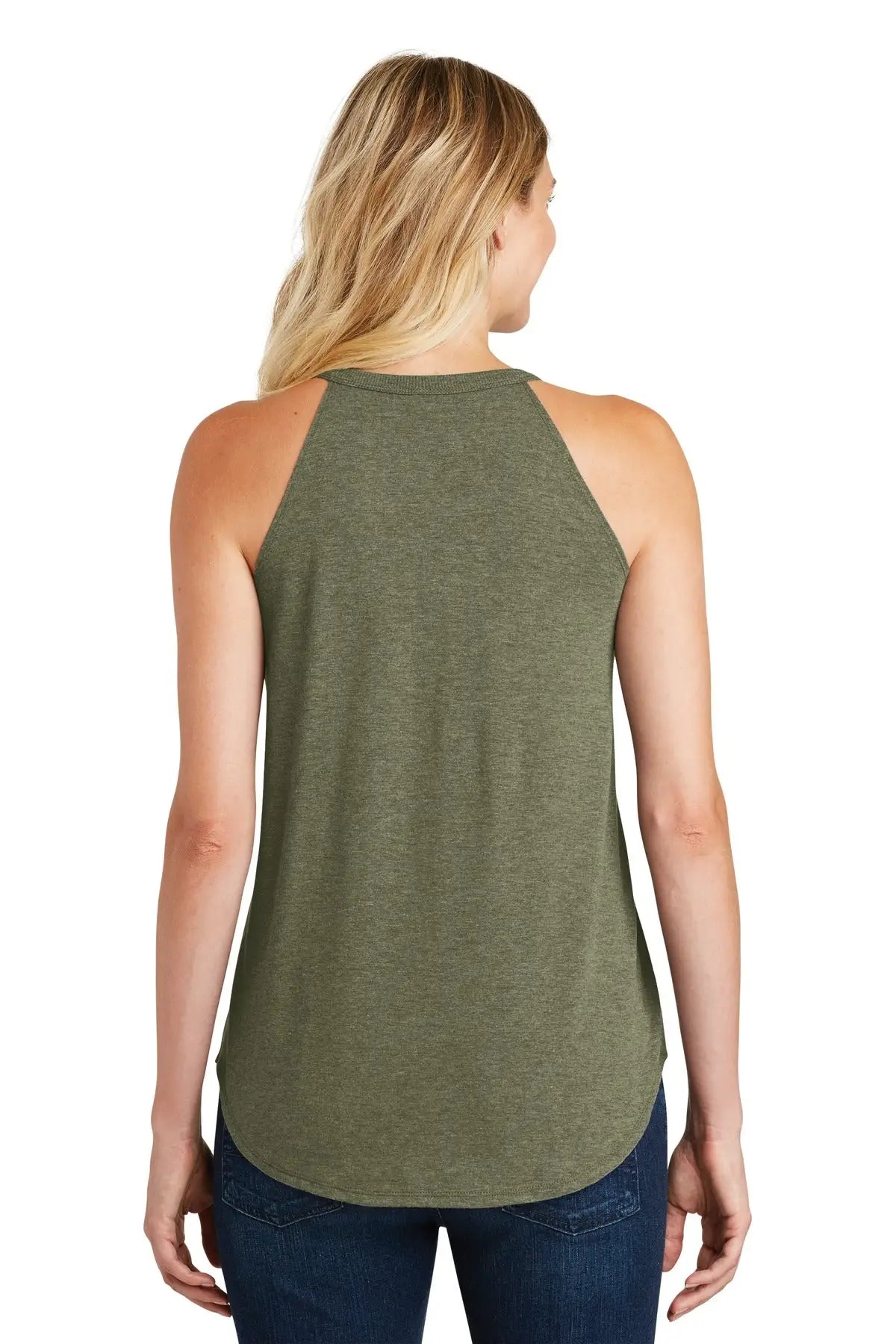 District Dt137l Women’s Perfect Tri Rocker Tank - Military Green Frost
