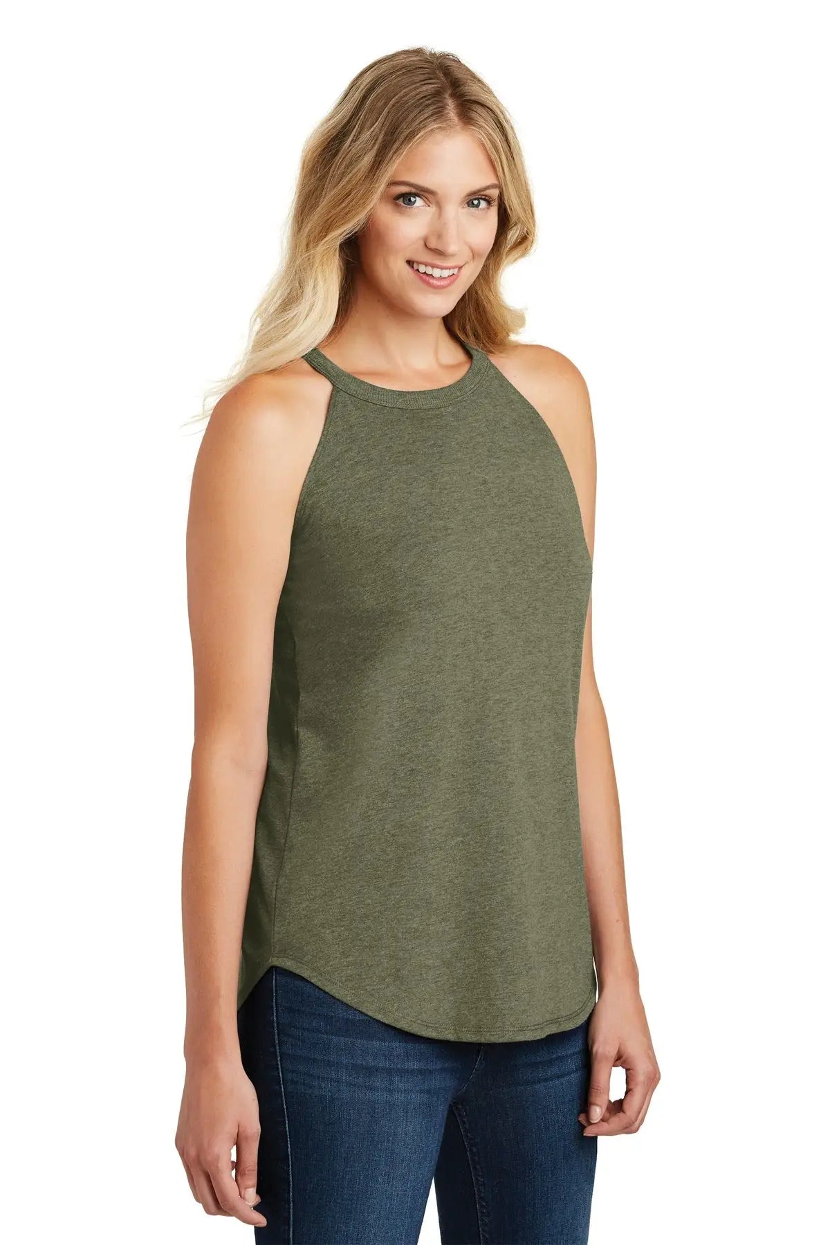 District Dt137l Women’s Perfect Tri Rocker Tank - Military Green Frost