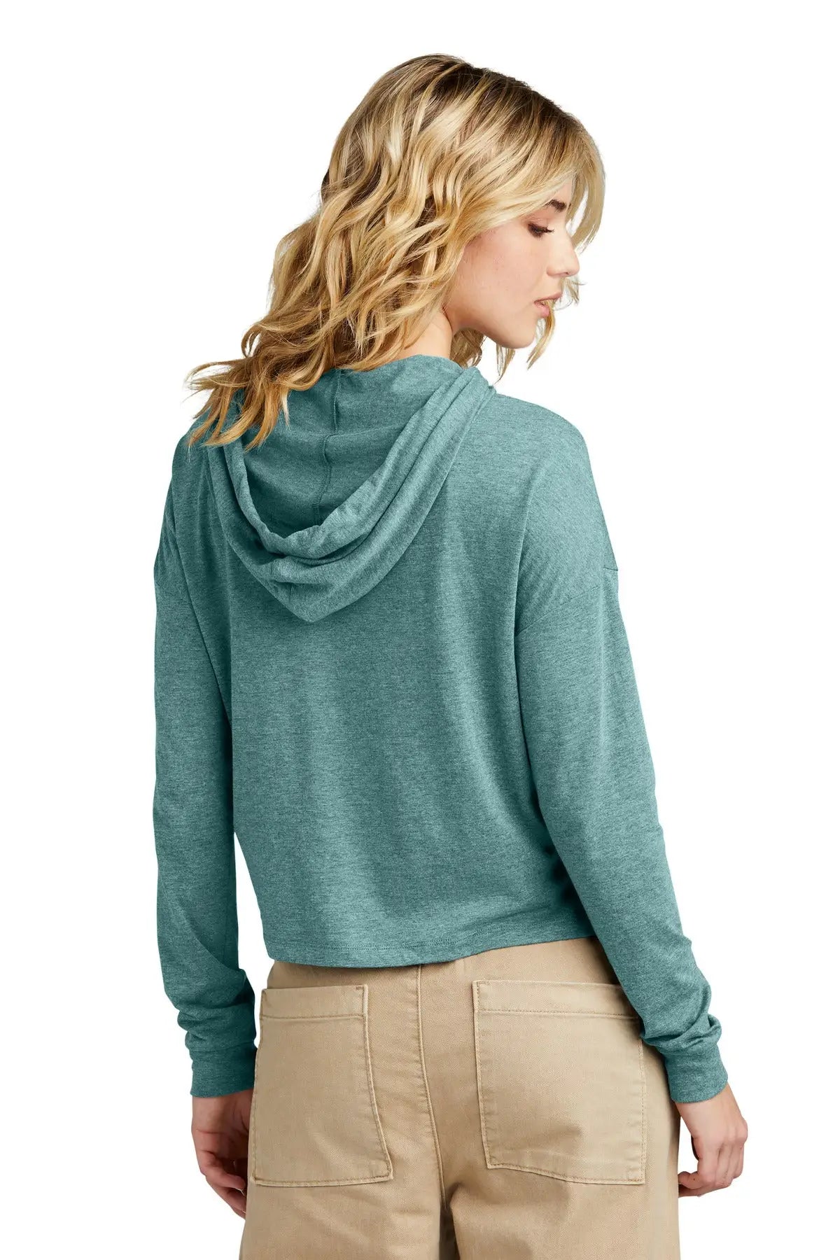 District Dt1390l Women’s Perfect Tri Midi Long Sleeve Hoodie - Heathered Eucalyptus Blue