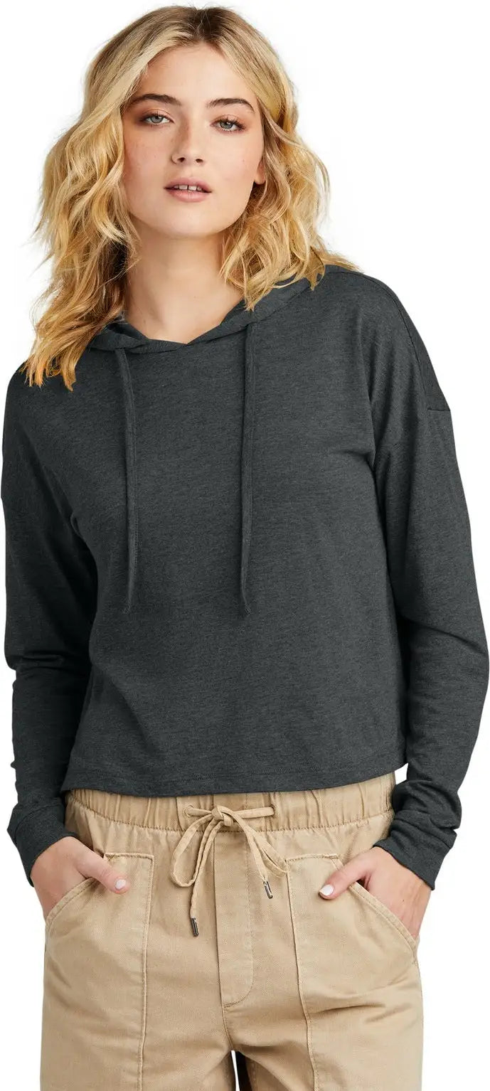 District Dt1390l Women’s Perfect Tri Midi Long Sleeve Hoodie - Black Frost - Ladies Xs