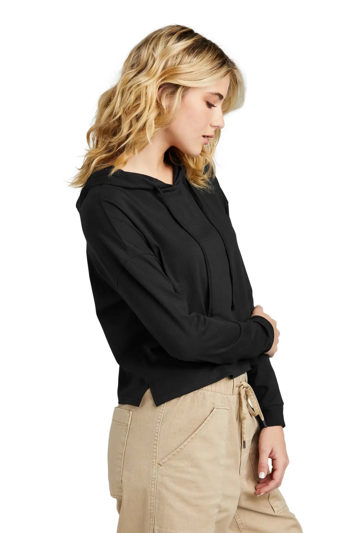 District Dt1390l Women’s Perfect Tri Midi Long Sleeve Hoodie - Black