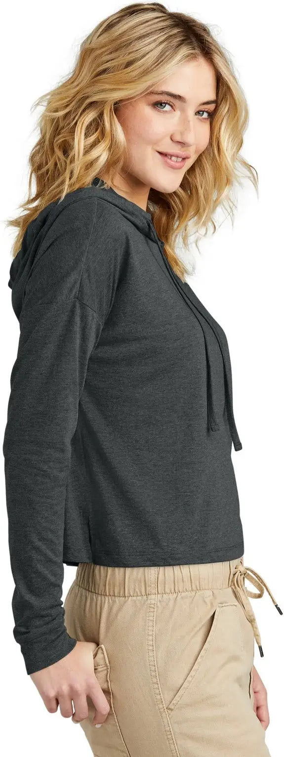 District Dt1390l Women’s Perfect Tri Midi Long Sleeve Hoodie - Black Frost