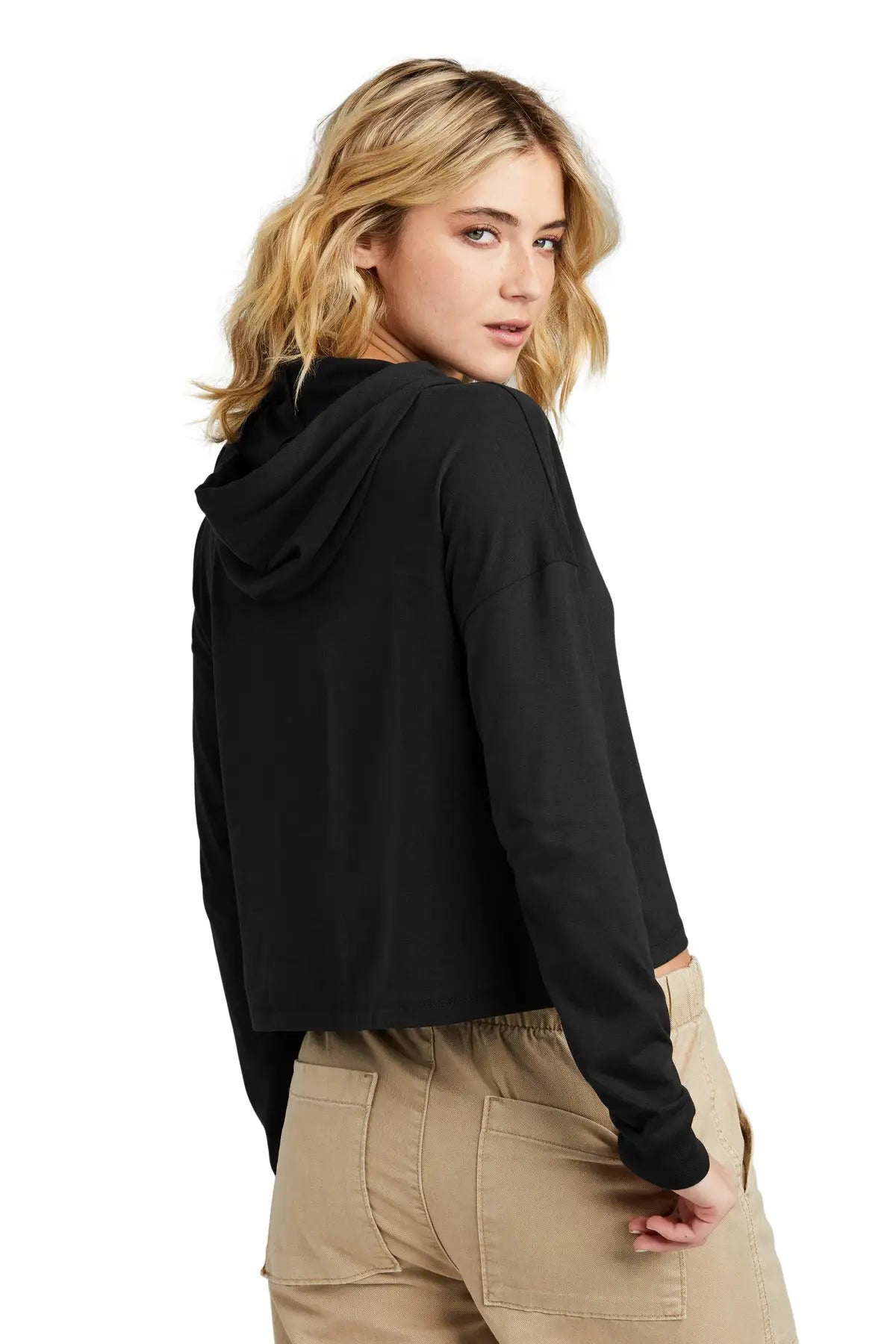 District Dt1390l Women’s Perfect Tri Midi Long Sleeve Hoodie - Black