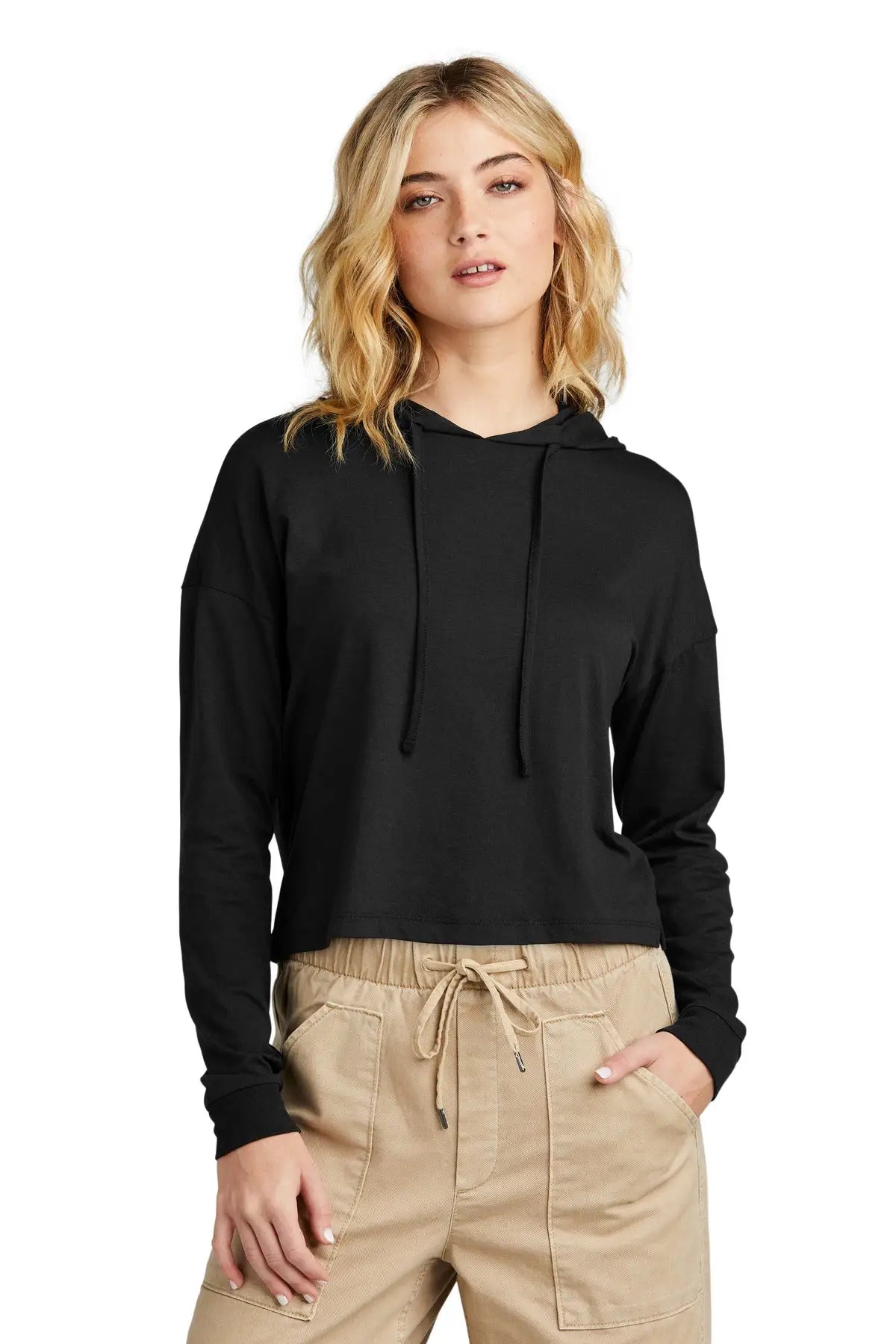 District Dt1390l Women’s Perfect Tri Midi Long Sleeve Hoodie - Black - Ladies Xs