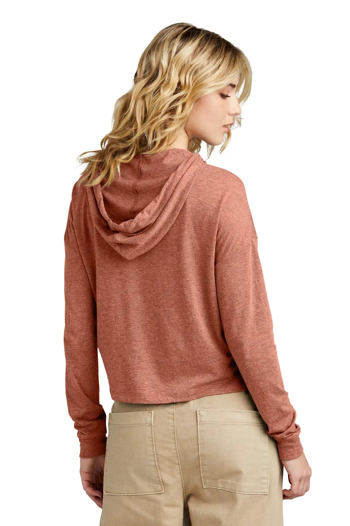 District Dt1390l Women’s Perfect Tri Midi Long Sleeve Hoodie - Desert Rose Heather