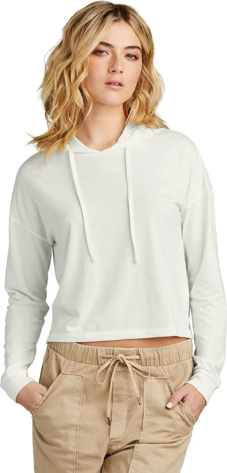 District Dt1390l Women’s Perfect Tri Midi Long Sleeve Hoodie - Natural - Ladies Xs