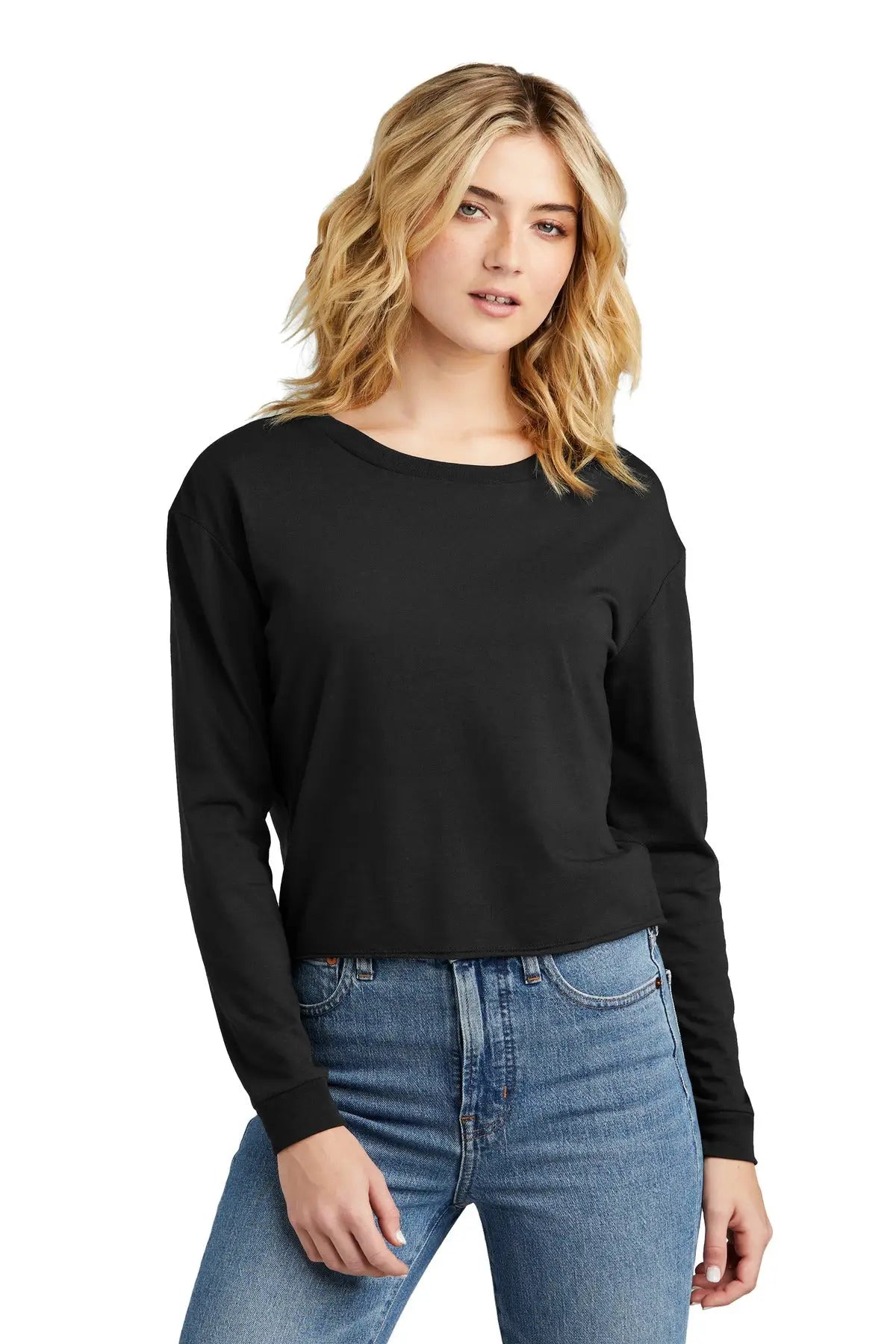 District Dt141 Women’s Perfect Tri Midi Long Sleeve Tee - Black - Ladies Xs