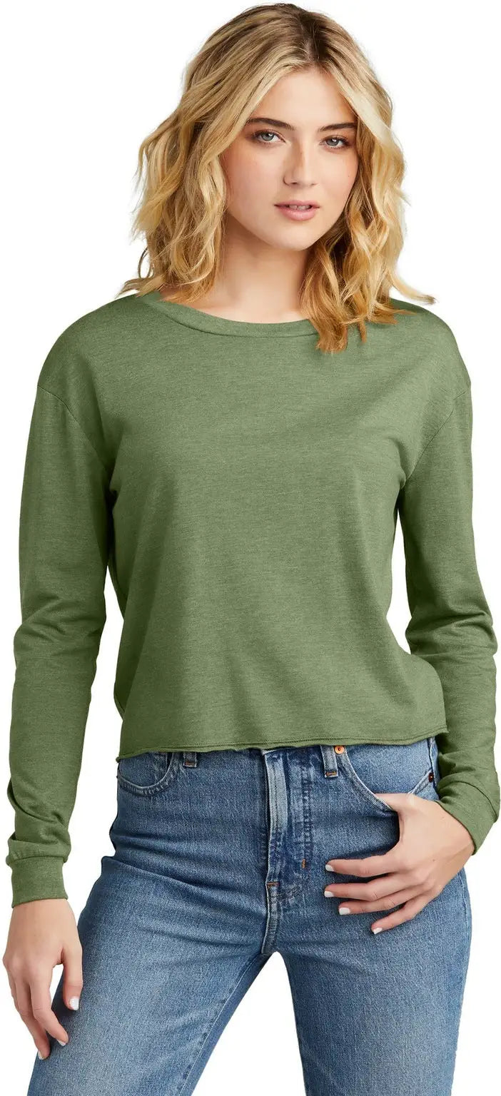 District Dt141 Women’s Perfect Tri Midi Long Sleeve Tee - Military Green Frost - Ladies Xs