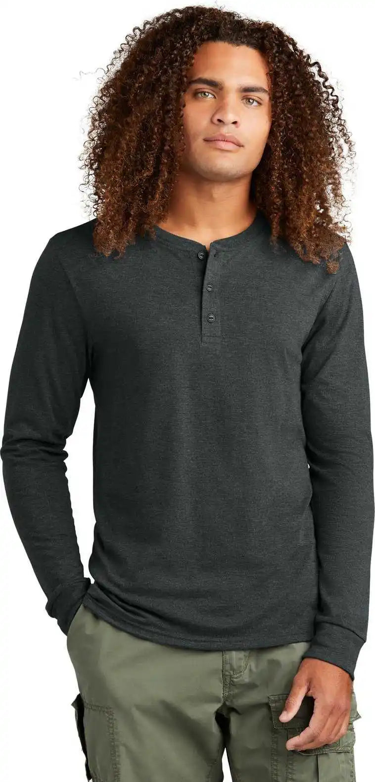 District Dt145 Perfect Tri Long Sleeve Henley - Black Frost