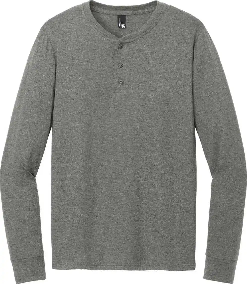 District Dt145 Perfect Tri Long Sleeve Henley Heathered Charcoal