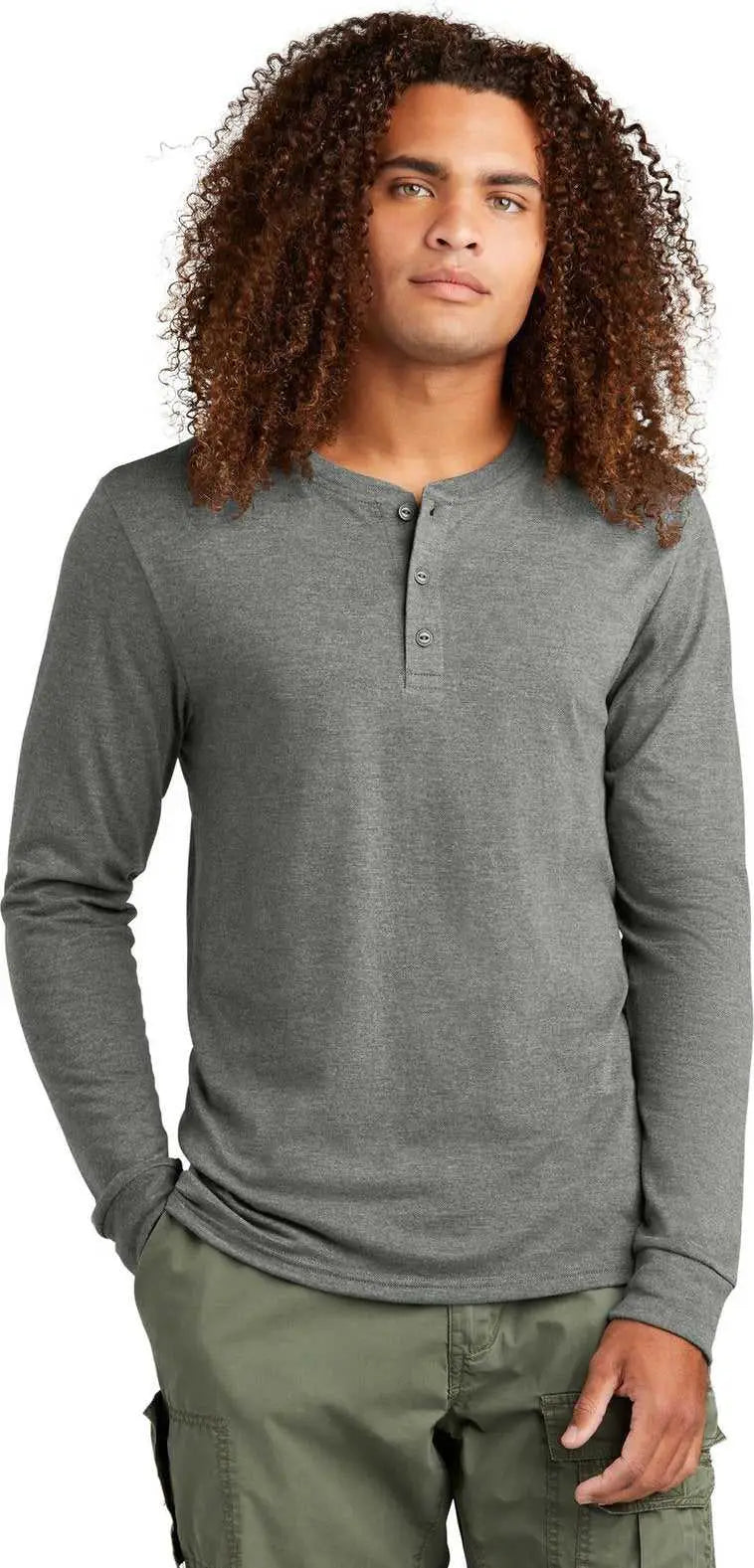 District Dt145 Perfect Tri Long Sleeve Henley - Heathered Charcoal