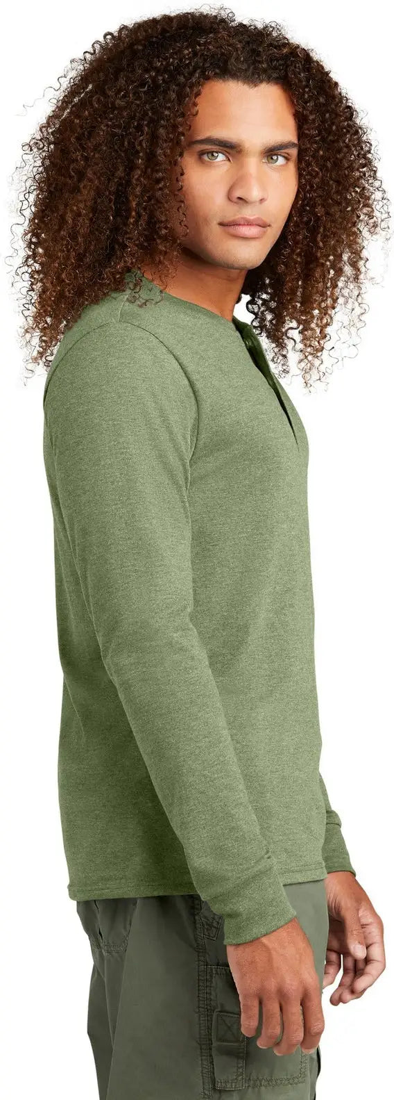 District Dt145 Perfect Tri Long Sleeve Henley - Military Green Frost