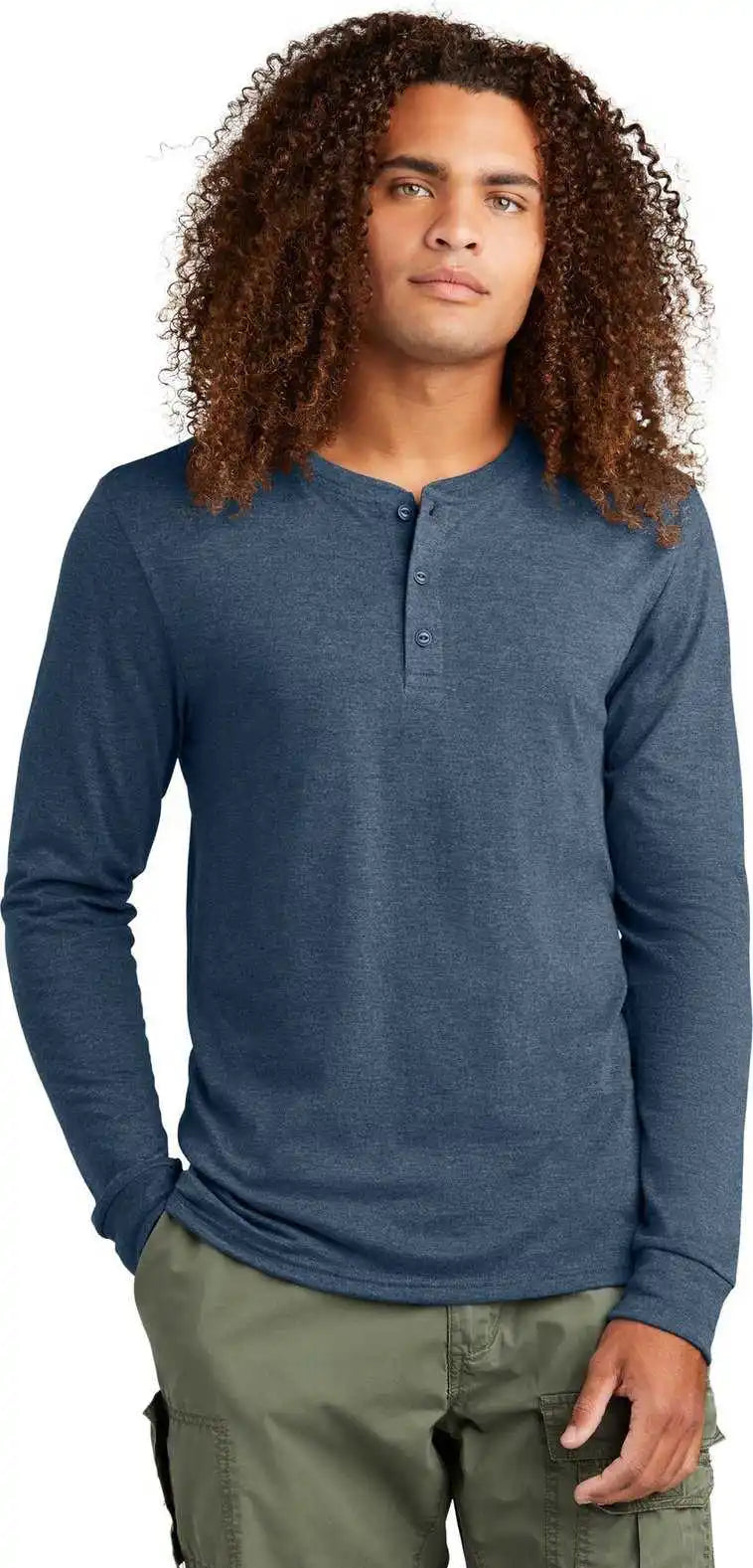District Dt145 Perfect Tri Long Sleeve Henley Navy Frost