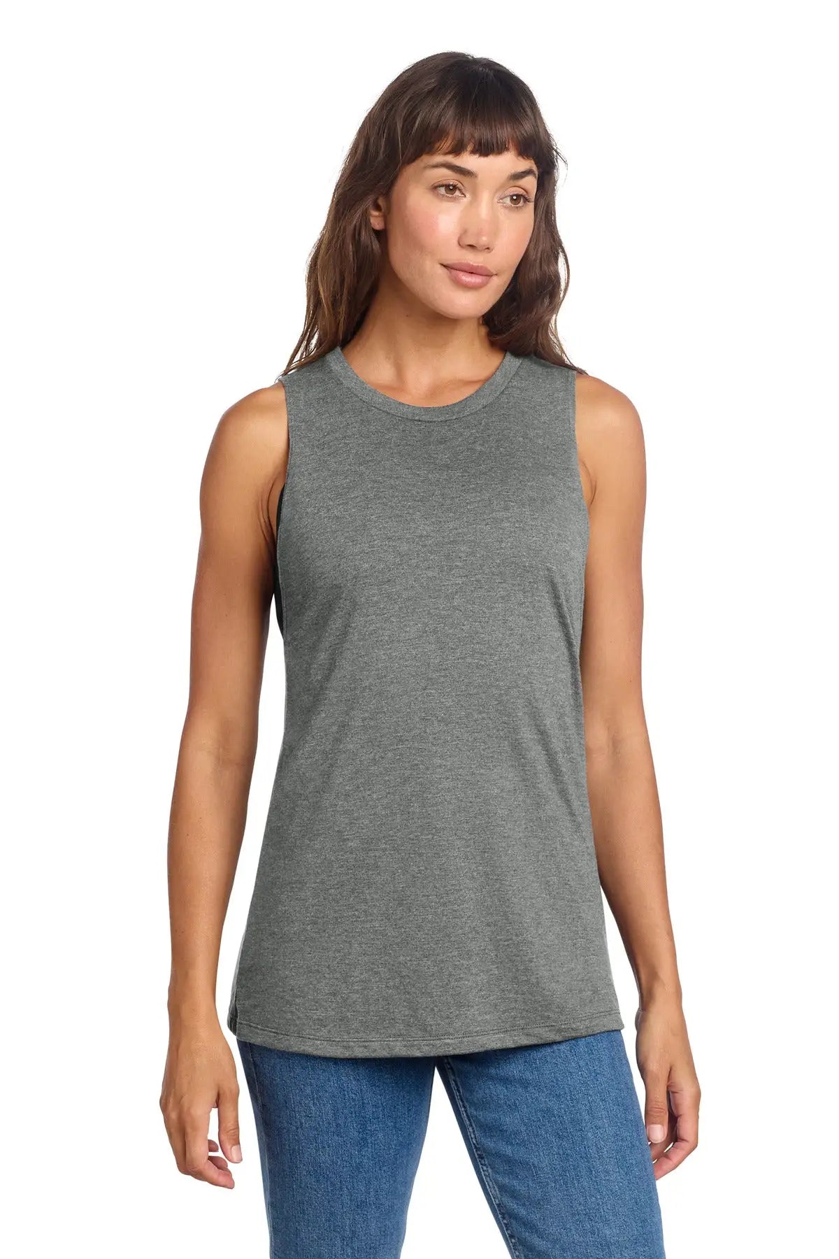 District Dt153 Women’s Perfect Tri Muscle Tank - Heathered Charcoal - Ladies Xs