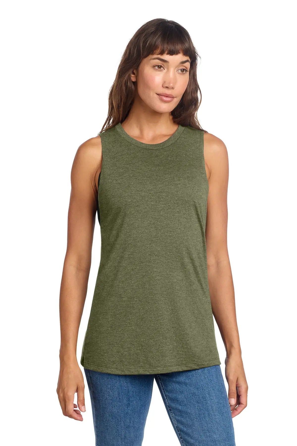 District Dt153 Women’s Perfect Tri Muscle Tank - Military Green Frost - Ladies Xs
