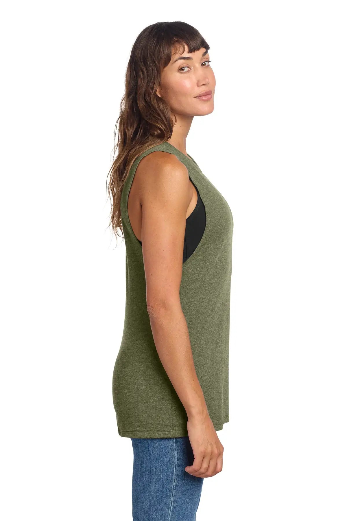 District Dt153 Women’s Perfect Tri Muscle Tank - Military Green Frost