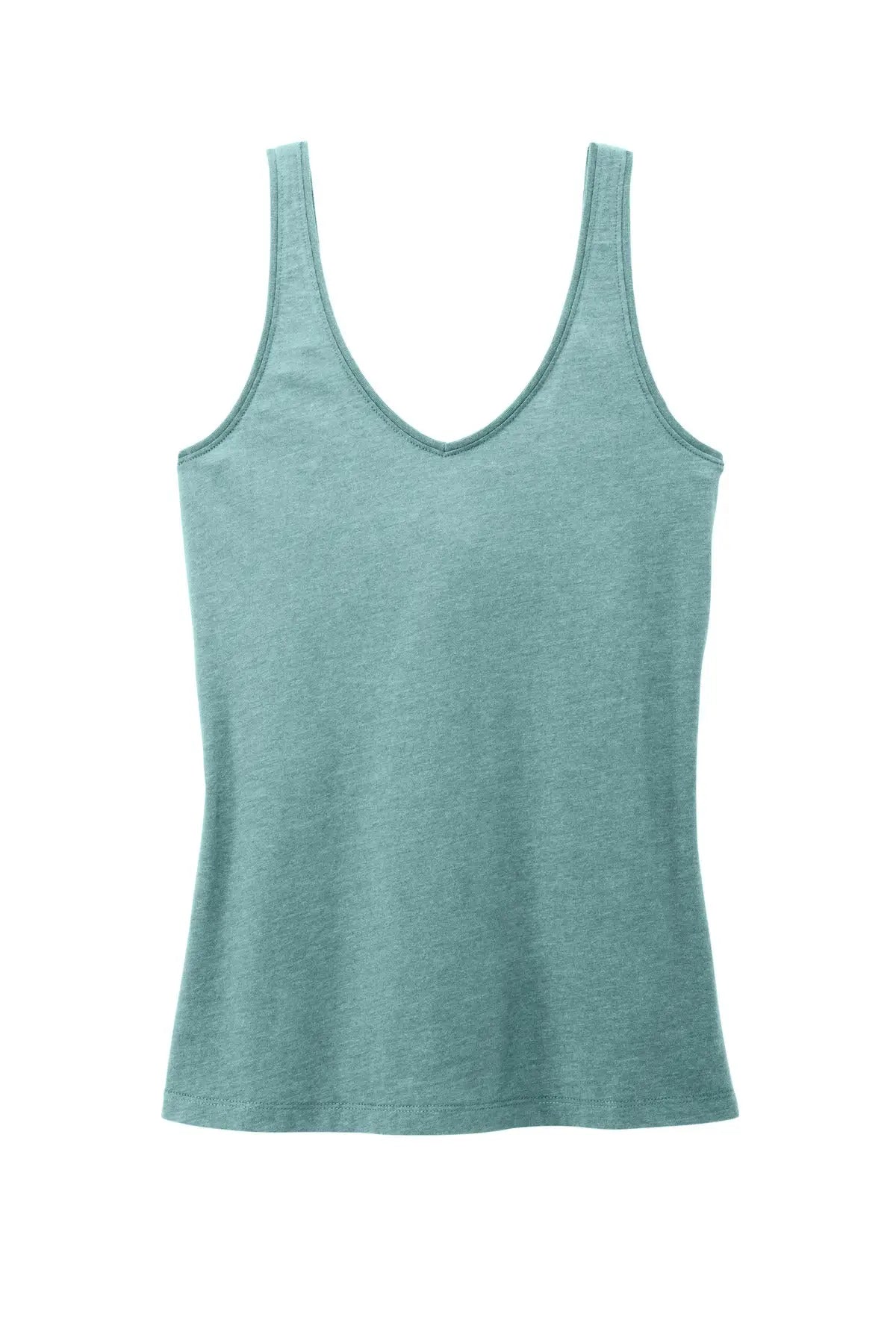 District Dt154 Women’s Perfect Blend Cvc V-neck Tank - Heathered Eucalyptus Blue