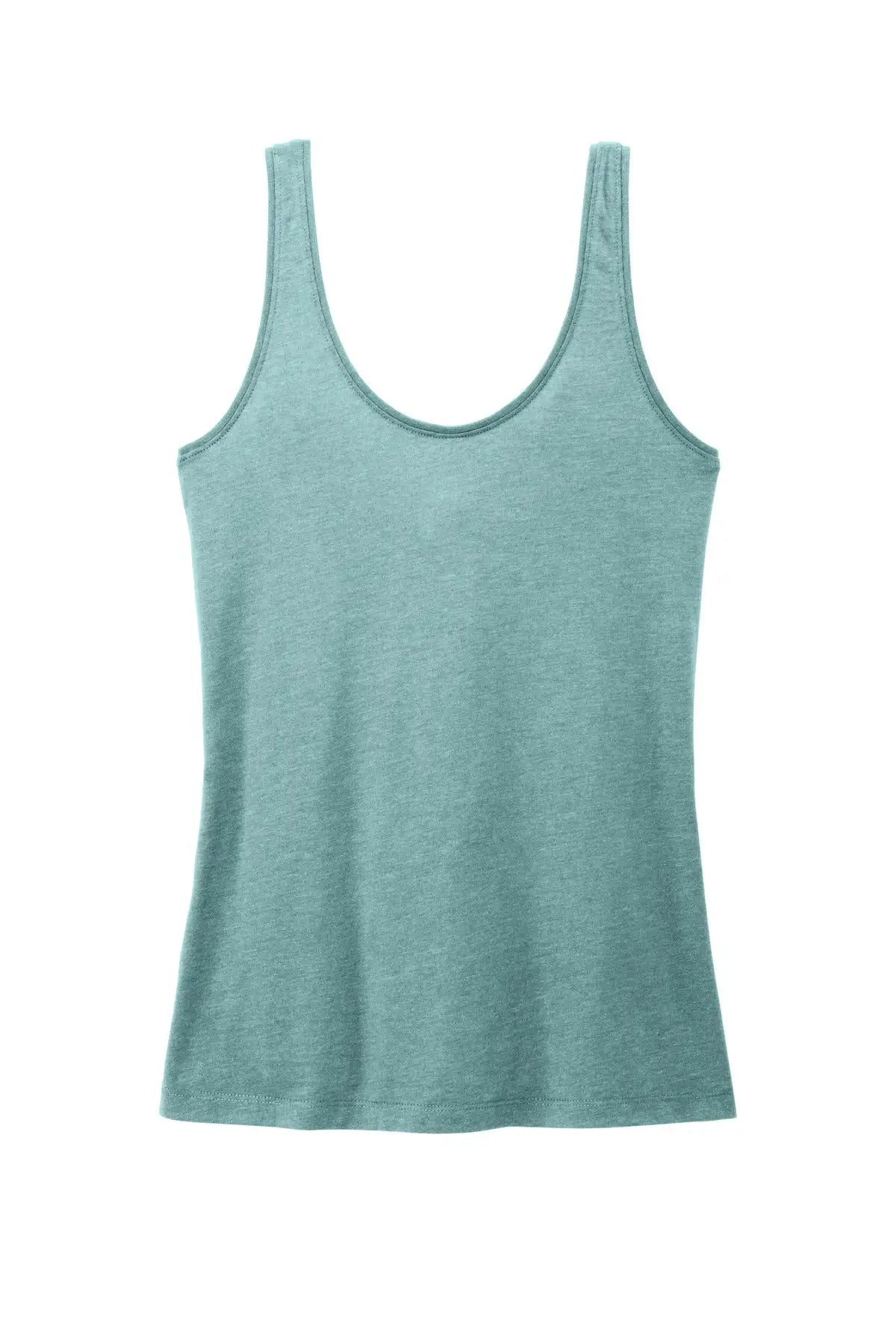 District Dt154 Women’s Perfect Blend Cvc V-neck Tank - Heathered Eucalyptus Blue - Ladies Xs