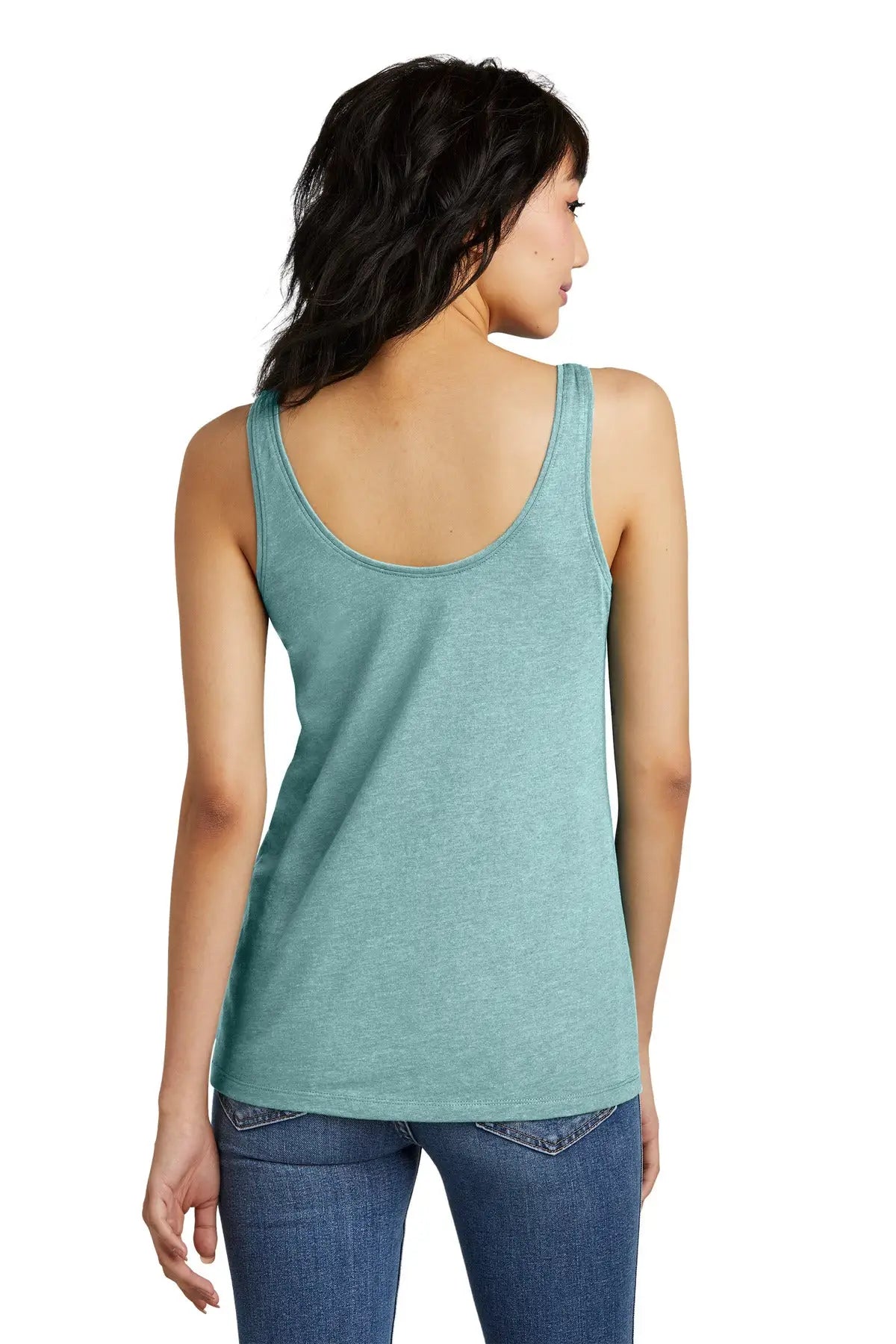 District Dt154 Women’s Perfect Blend Cvc V-neck Tank - Heathered Eucalyptus Blue