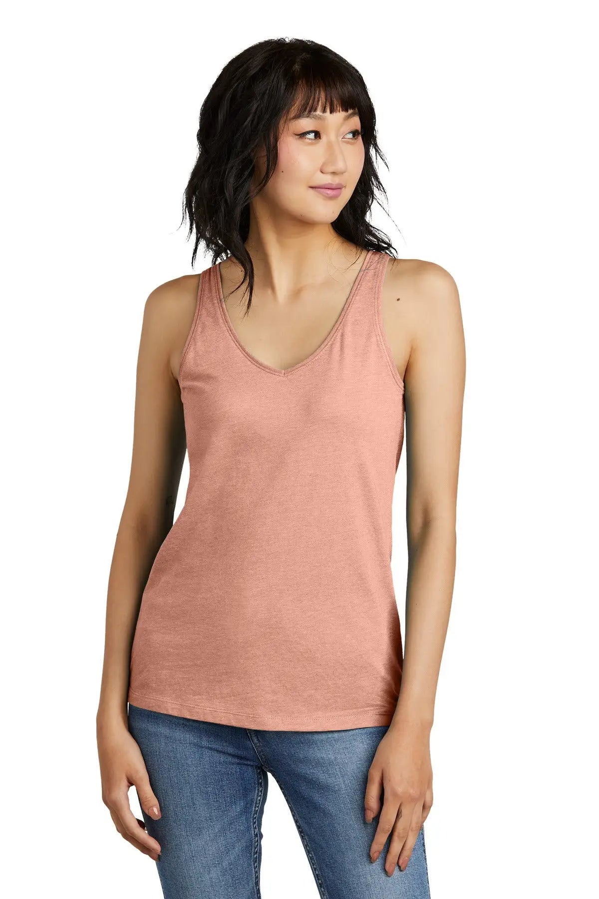 District Dt154 Women’s Perfect Blend Cvc V-neck Tank - Nostalgia Rose Heather - Ladies Xs