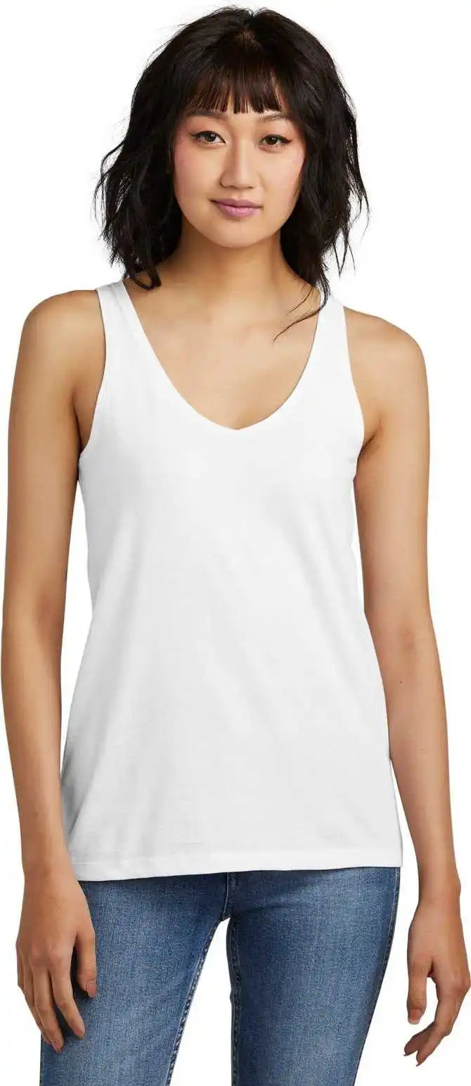 District Dt154 Women’s Perfect Blend Cvc V-neck Tank - White