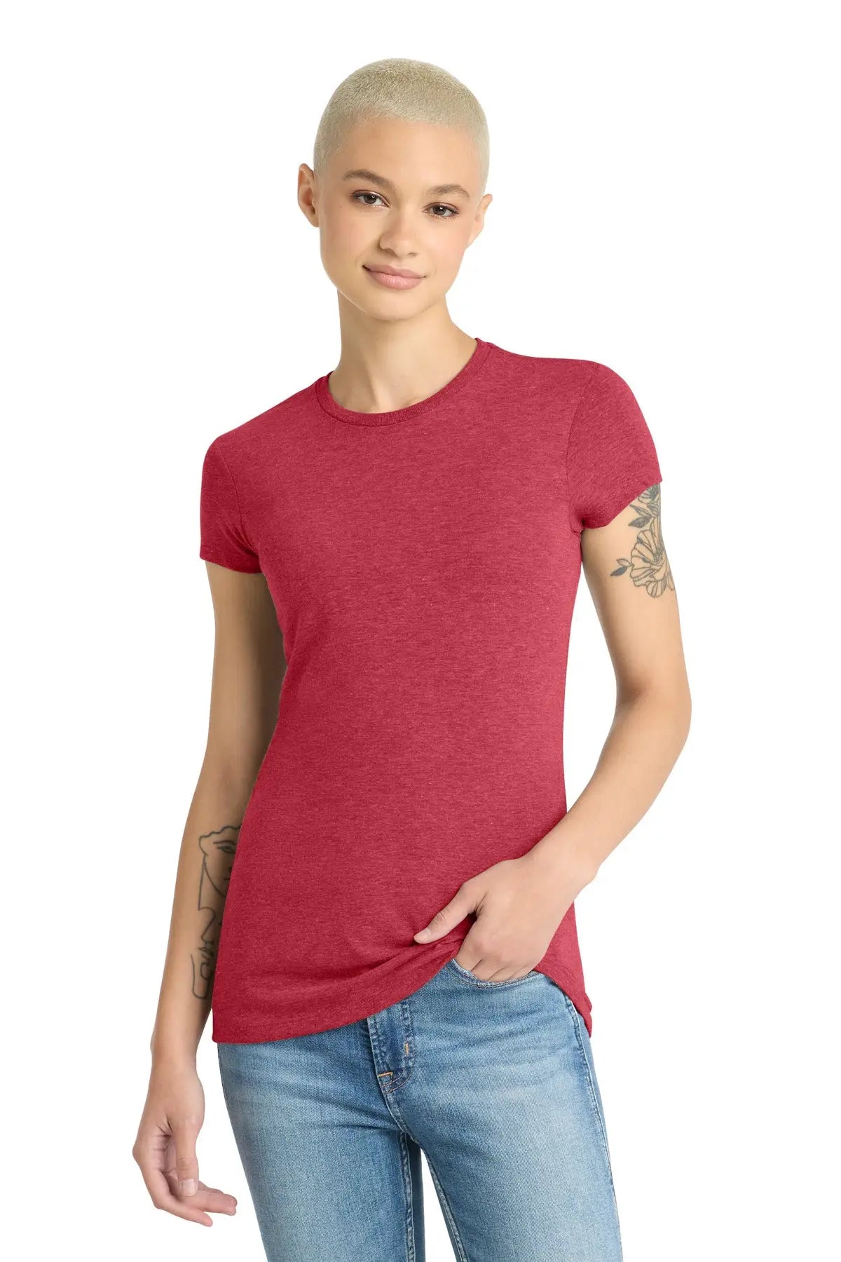 District Dt155 Women’s Fitted Perfect Tri Tee - Red Frost
