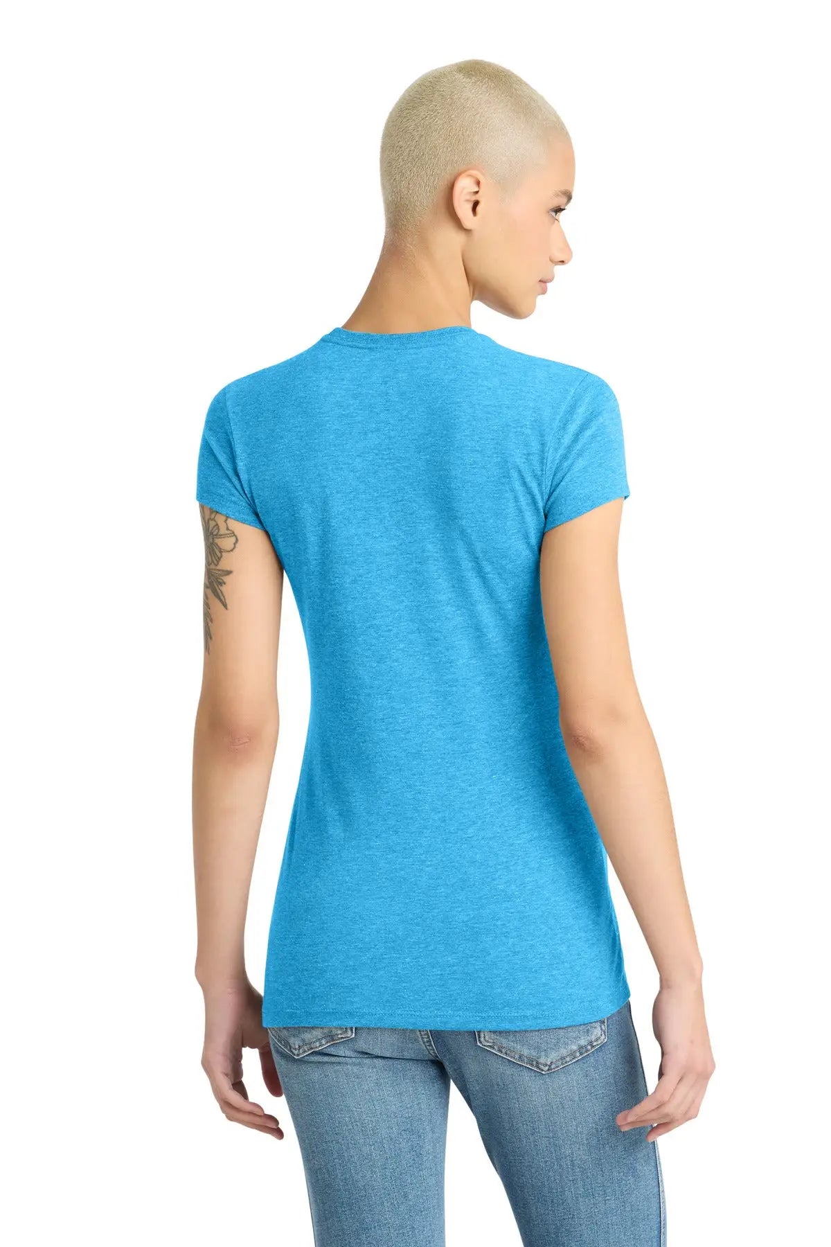District Dt155 Women’s Fitted Perfect Tri Tee - Turquoise Frost