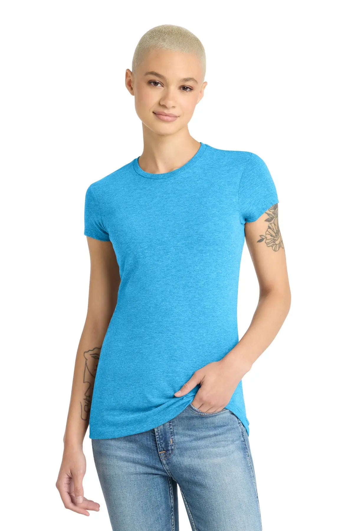 District Dt155 Women’s Fitted Perfect Tri Tee - Turquoise Frost