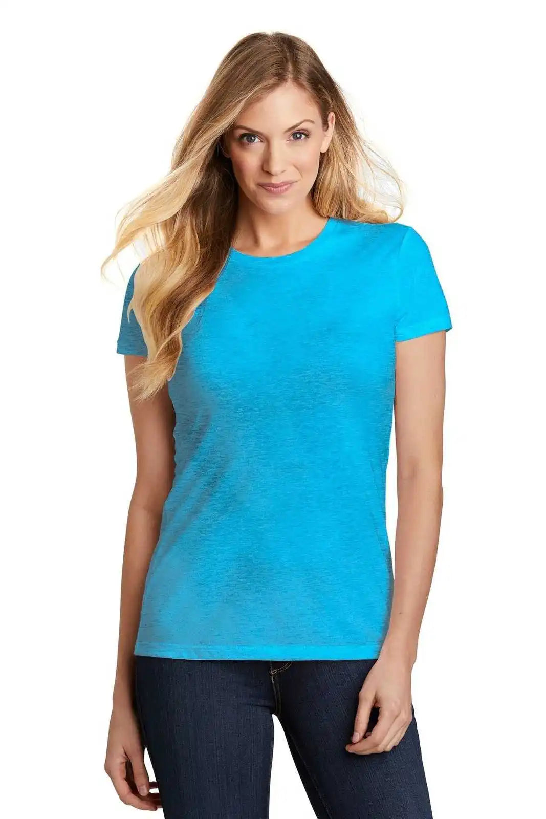 District Dt155 Women’s Fitted Perfect Tri Tee - Turquoise Frost