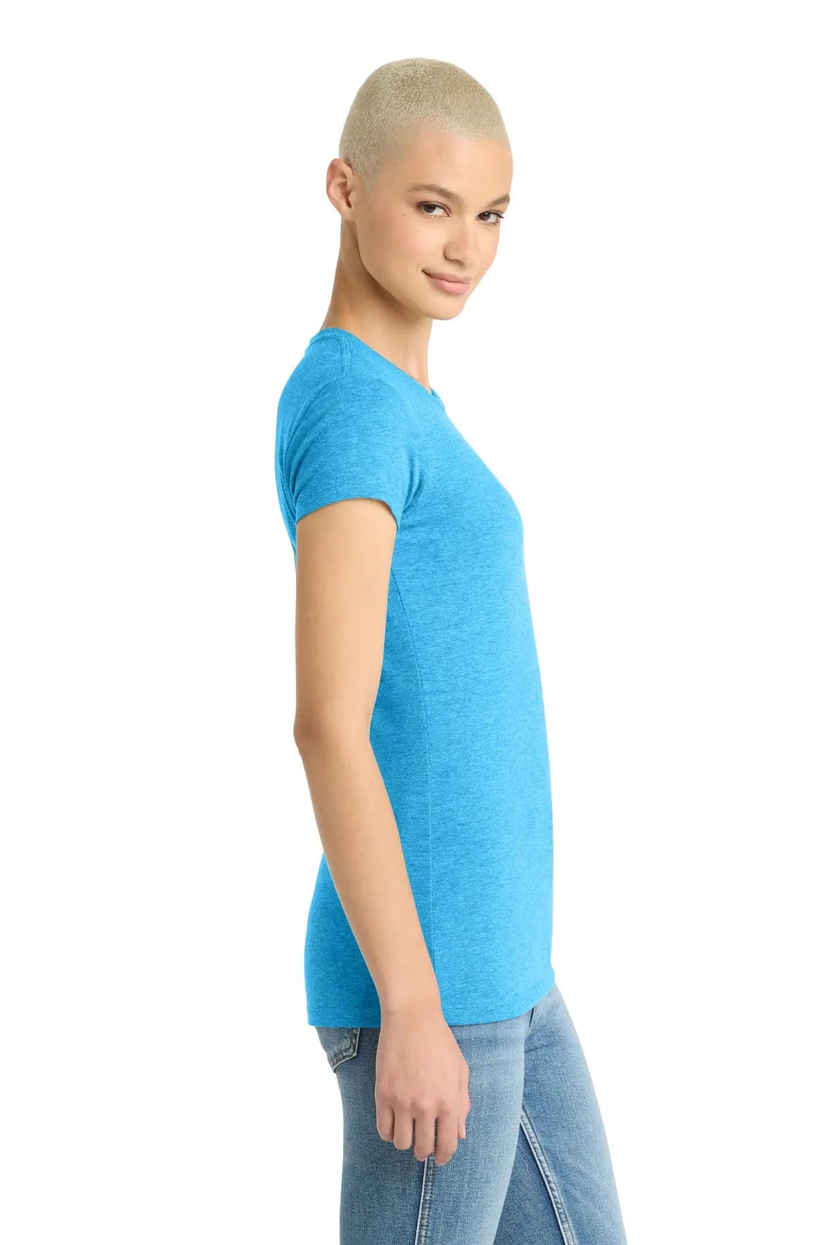 District Dt155 Women’s Fitted Perfect Tri Tee - Turquoise Frost