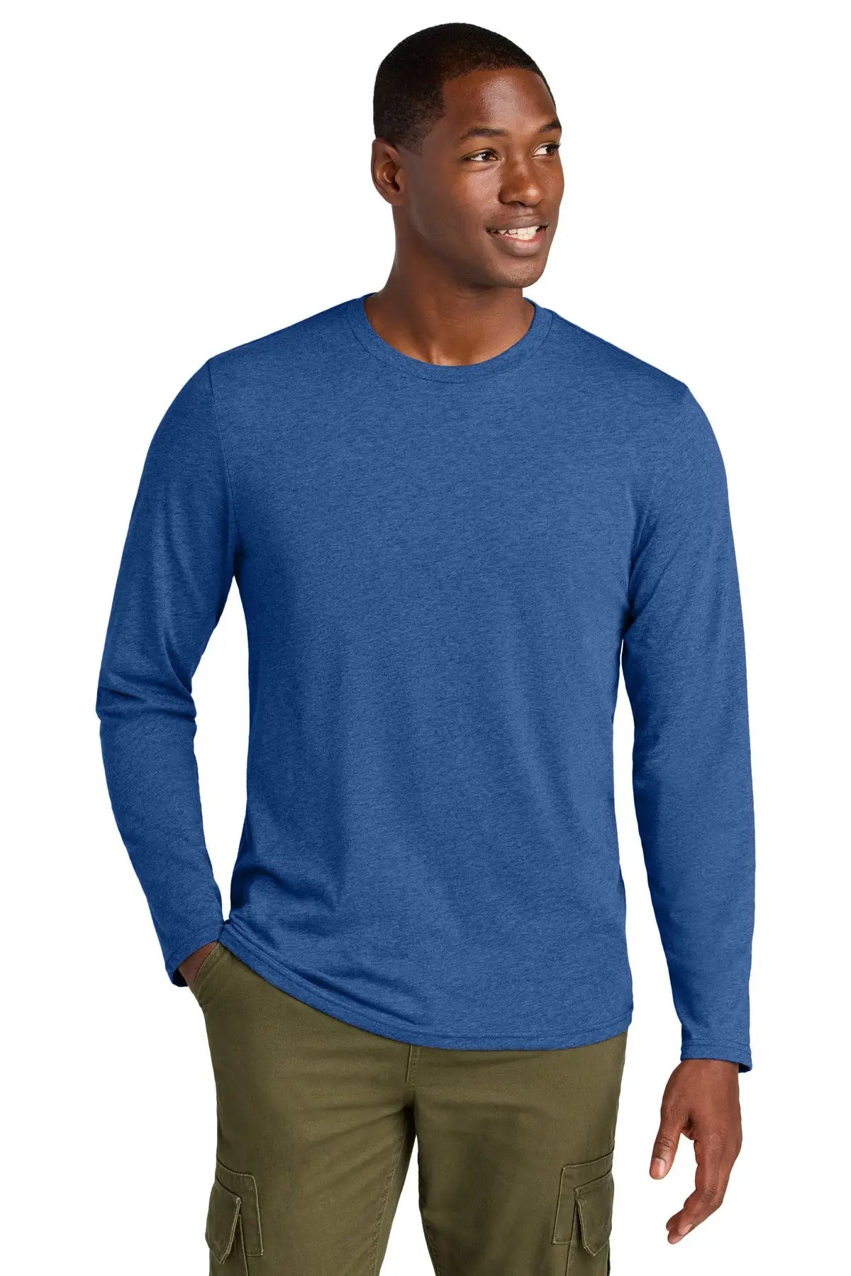 District Dt185 Perfect Weight Cvc Long Sleeve Tee - Heathered Deep Royal - Adult Xs