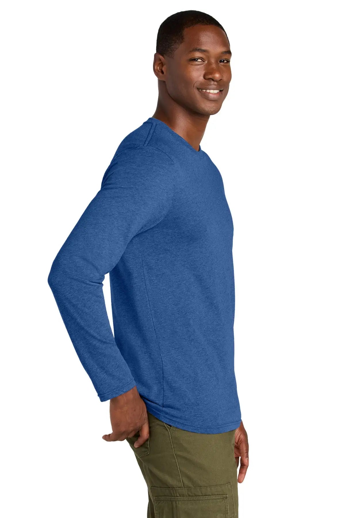 District Dt185 Perfect Weight Cvc Long Sleeve Tee - Heathered Deep Royal